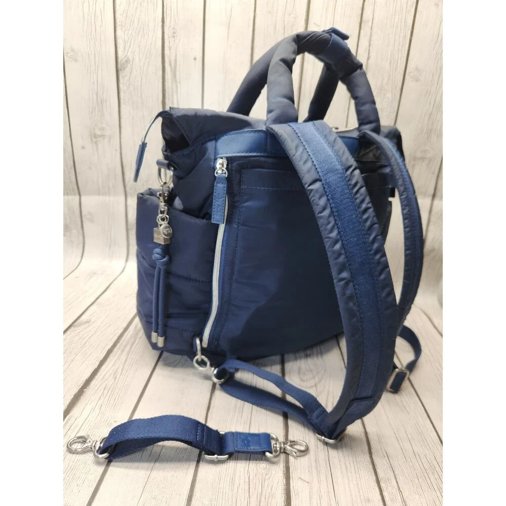 Itzy Ritzy Navy Blue Puffer Nylon Baby Dream Convertible Backpack Diaper Bag